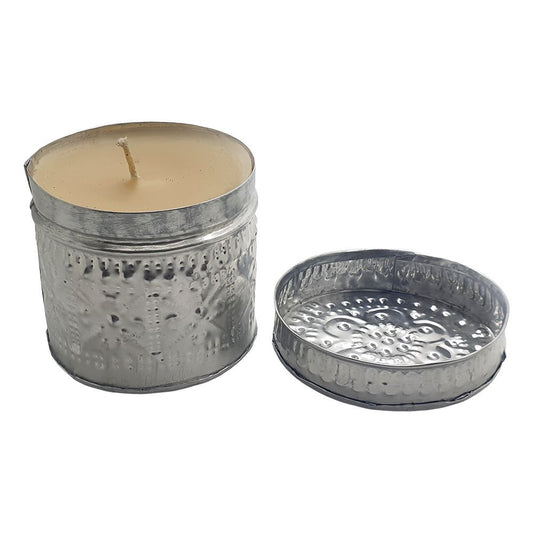 Handmade Candle in a Handmade, Aluminium Container 7x7cm, Frangipani