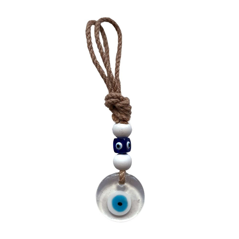 Evil Eye Hanging with a Hemp Rope and a Round Flat Glass