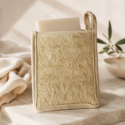 Natural Loofah Rectangular Pouch Mitt, 14x10cm