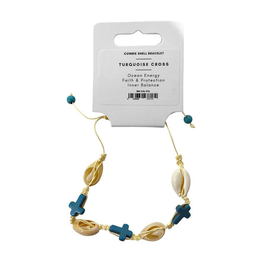 Cowrie Shell & Turquoise Cross Bracelet