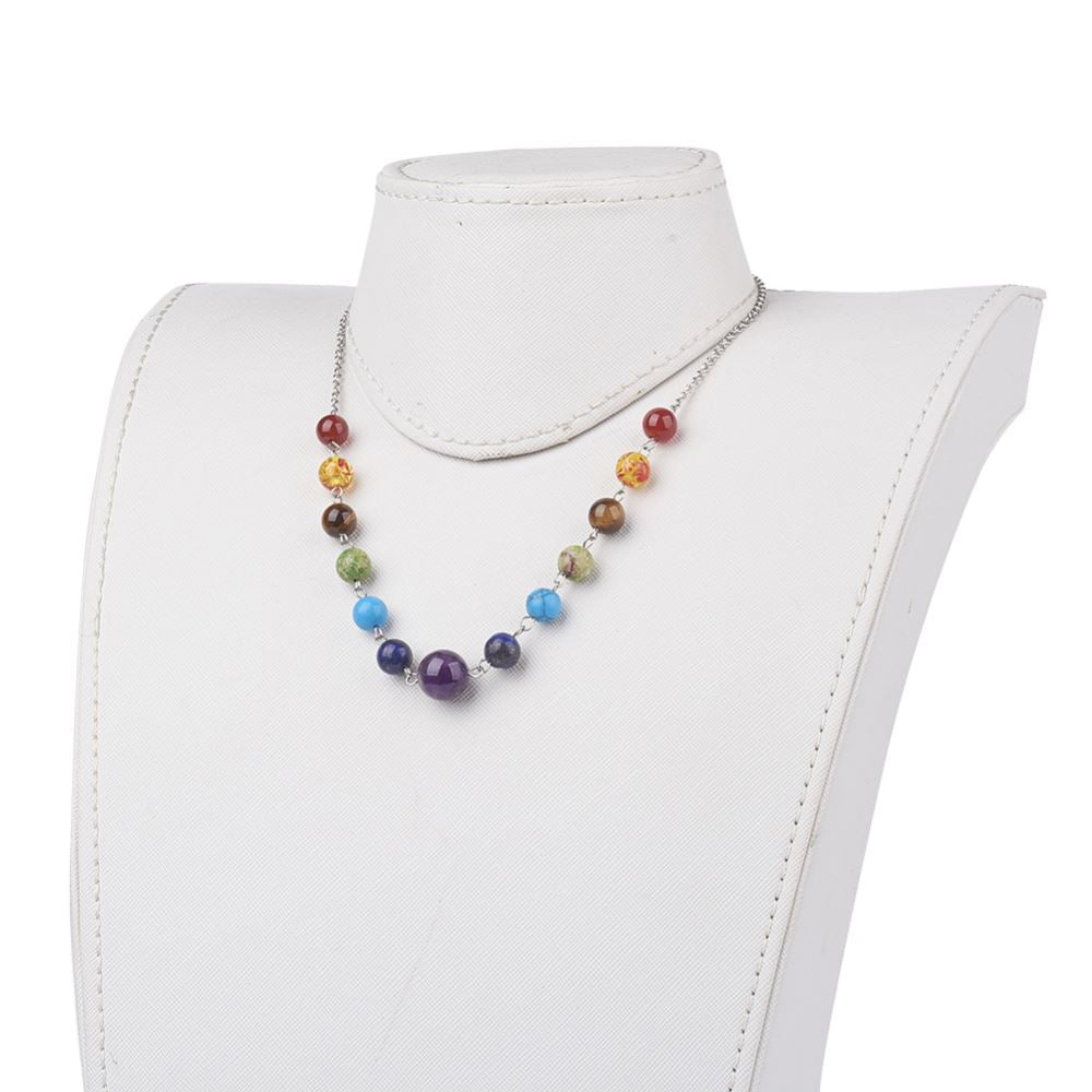 7 Chakra Gemstone Necklace, Stainless Steel Chain