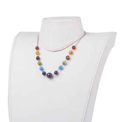 7 Chakra Gemstone Necklace, Stainless Steel Chain