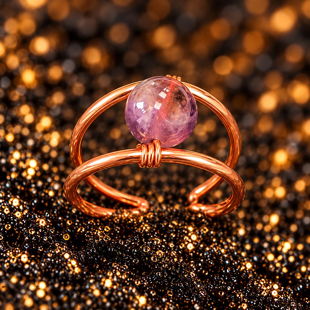 Copper Ring with Polished Stone, Design #07, Amethyst