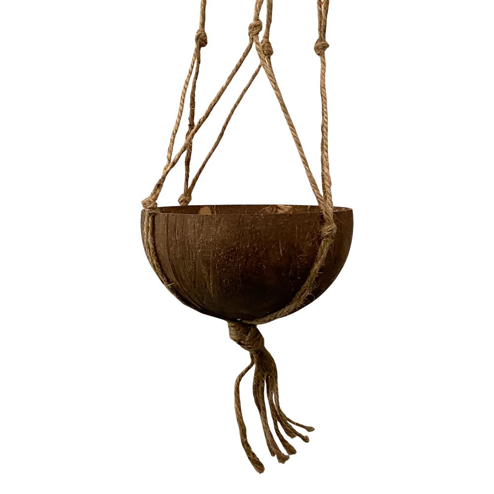 Coconut Shell Pot Holder with Macrame Jute Rope, 15x90cm