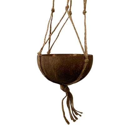 Coconut Shell Pot Holder with Macrame Jute Rope, 15x90cm