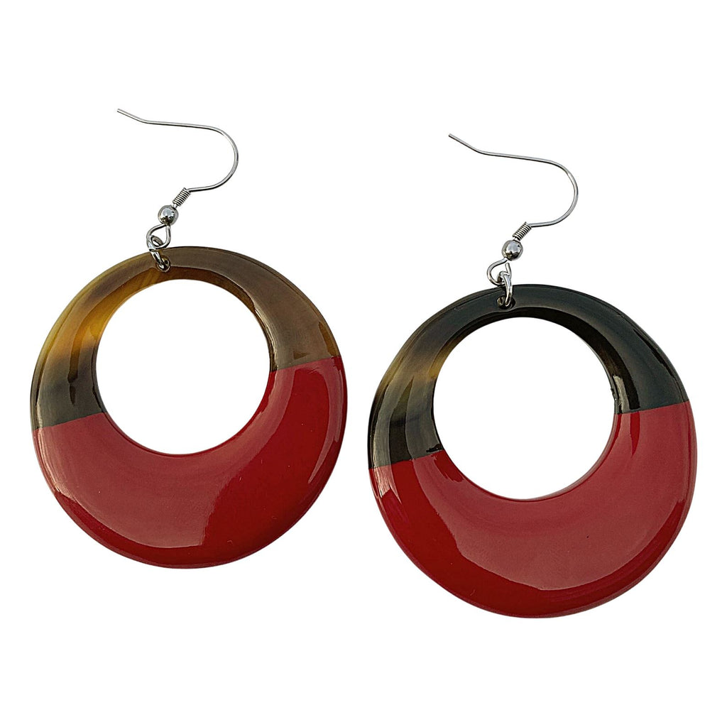 Boho Buffalo Horn Earrings, Lacquered, Round