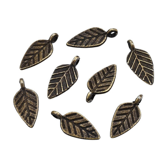Alloy Charm, Leaf, Antique Bronze, Approx. 1.9x0.9cm, Pack of 50