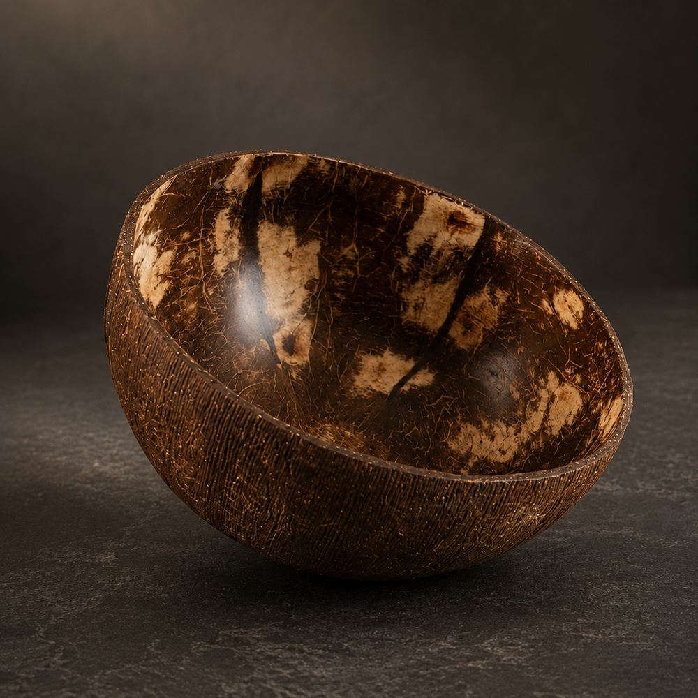 Natural Coconut Shell Bowls, Food-Safe Lacquered Interior, Medium 11-12cm Set