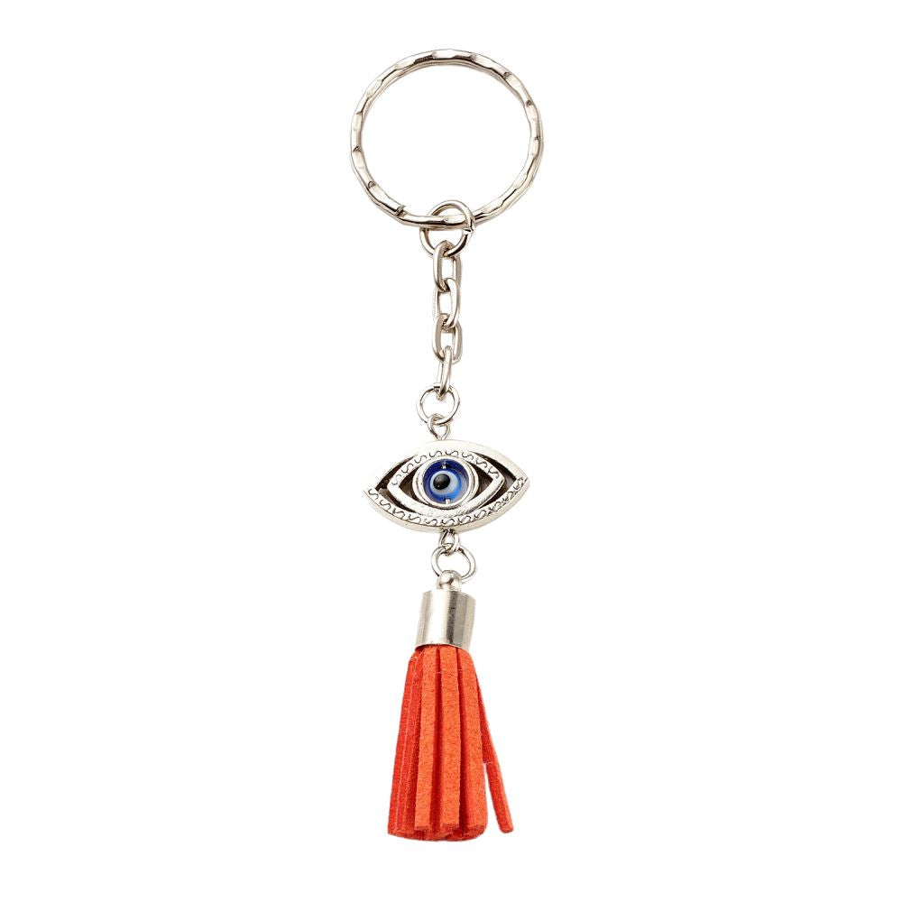 Evil Eye Faux Suede Tassel Keychain, Assorted Colour