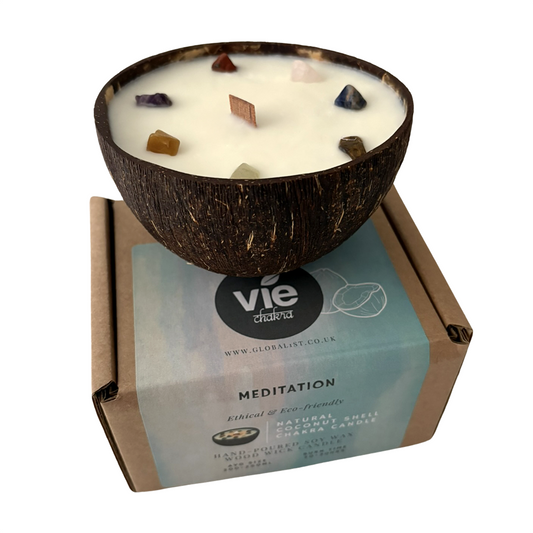 Coconut Shell Candle, Meditation with 7 Chakra Gemstones - image 4