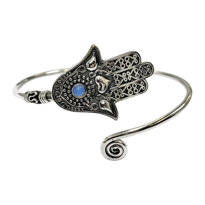 Silver-Plated Adjustable Hamsa Spiral Cuff Bangle - image 7