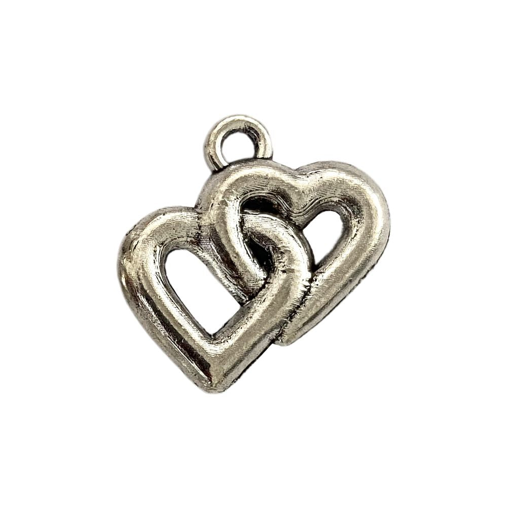 Silver-Plated Charm, 2 Hearts Interconnected, Approx. 1.5x1cm, Single