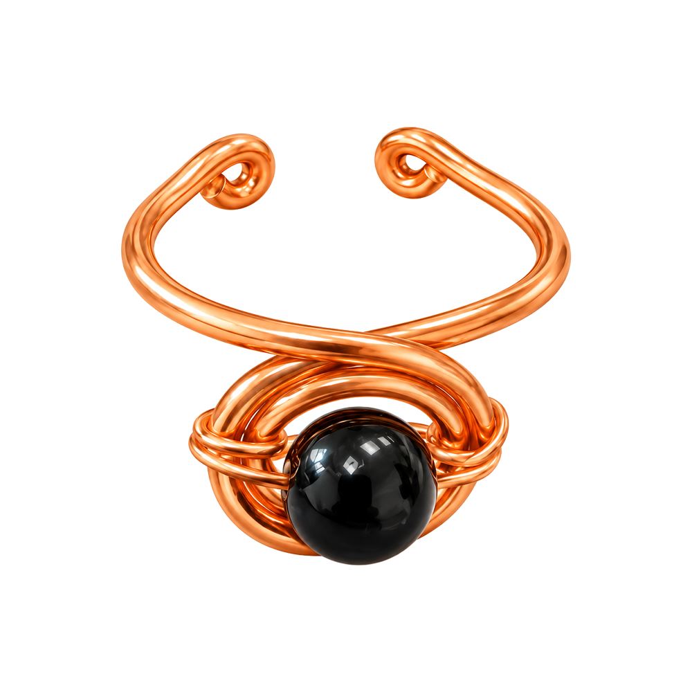 Copper Ring with Polished Stone, Design #06, Black Onyx