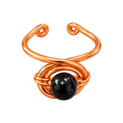 Copper Ring with Polished Stone, Design #06, Black Onyx