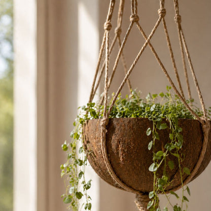 Coconut Shell Pot Holder with Macrame Jute Rope, 15x90cm - image 6