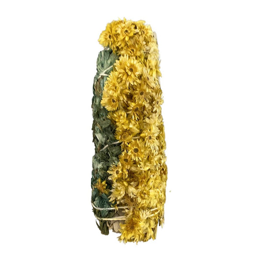 Smudge Stick, White Sage, Green and Yellow Sinuata 4"