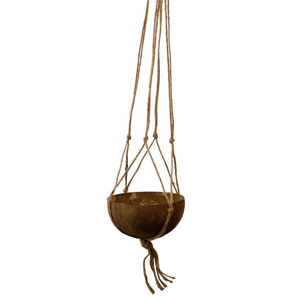 Coconut Shell Pot Holder with Macrame Jute Rope, 15x90cm