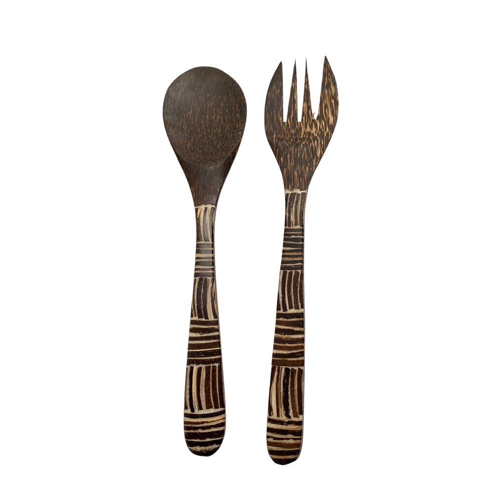 Salad Servers, Coconut Wood with Coconut Shell Inlay, 30x7cm