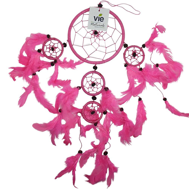 Dream Catcher with Beads, 11cm Ring with 4 Smaller Rings, Pink