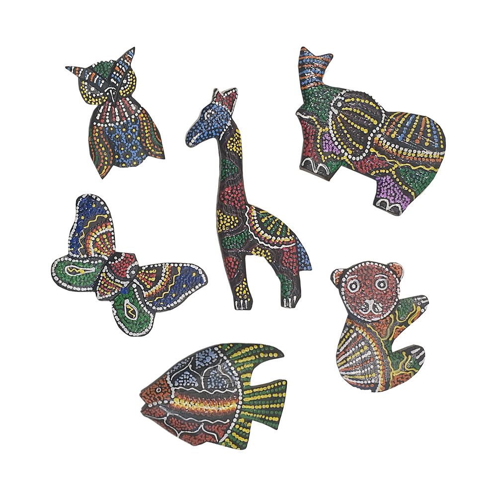 Handmade Aborigine Design Animal Fridge Magnet - Set of 6