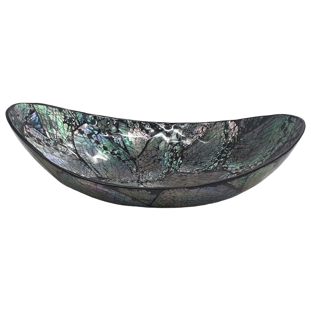 Capiz Inlay Decorative Bowl, Boat Shaped, 25cm, Black/Silver