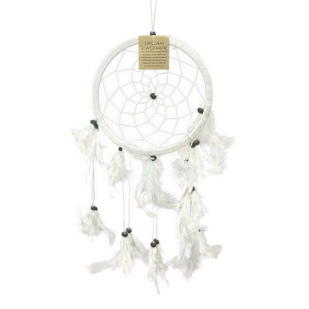 Dream Catcher with Beads, 16cm Ring, White