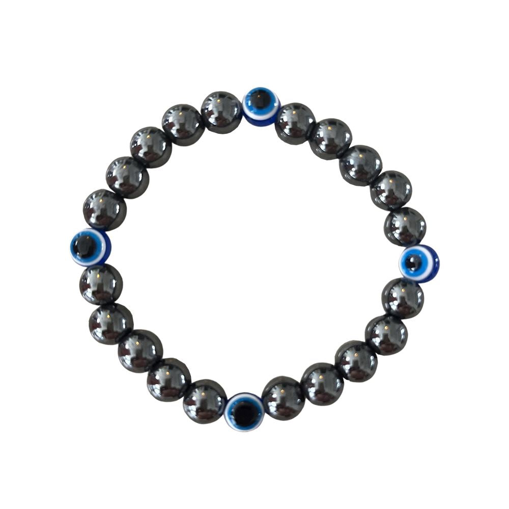 Evil Eye Beaded Stretch Bracelet, Hematite