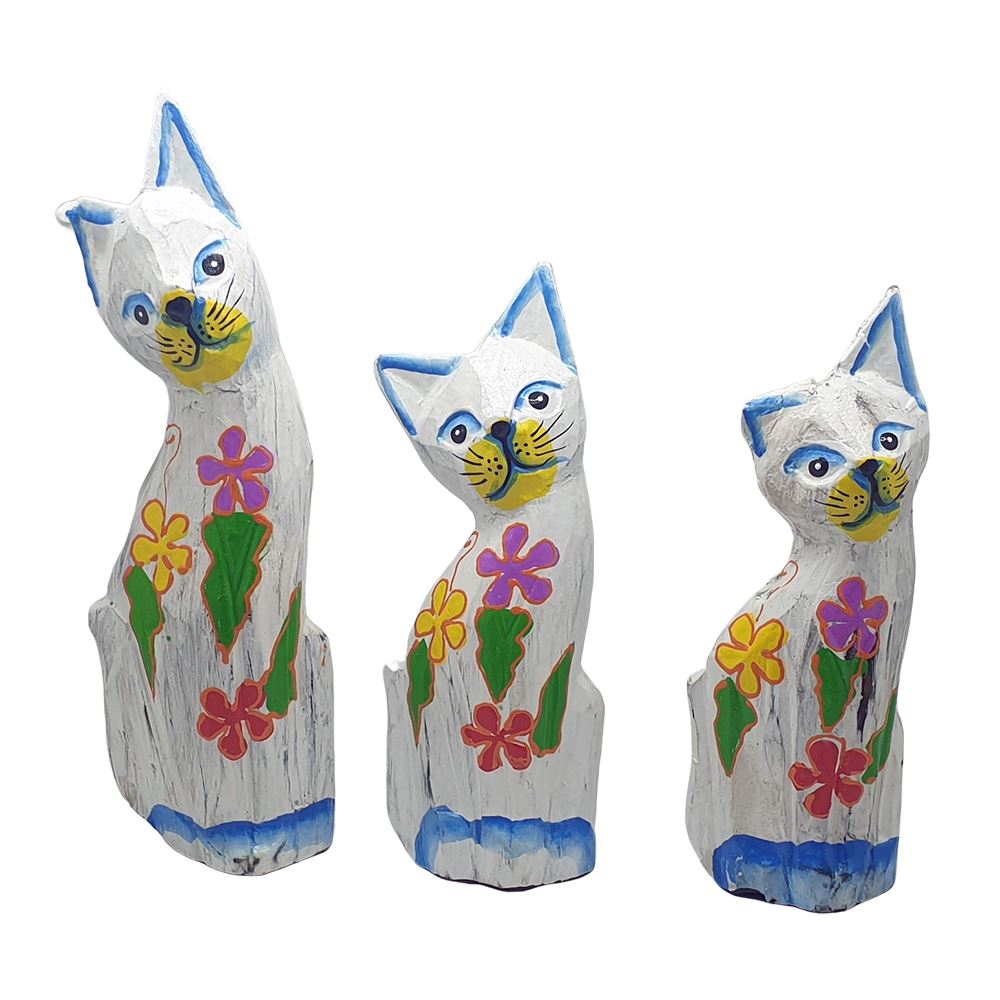 Sexy Cat Carving, White - Set of 3, 20/18/15cm
