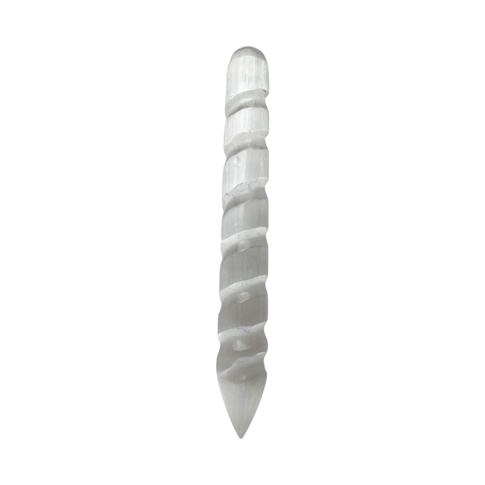 Selenite Spiral Pointed Wand, 12cm