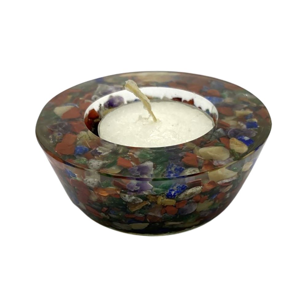 Chakra Tealight Holder with Gemstones 7cm