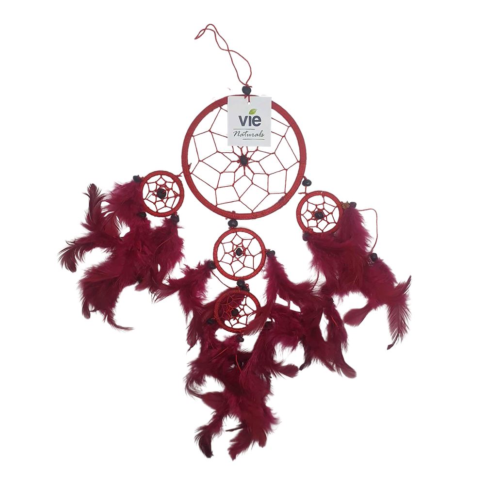 Dream Catcher with Beads, 11cm Ring with 4 Smaller Rings, Red