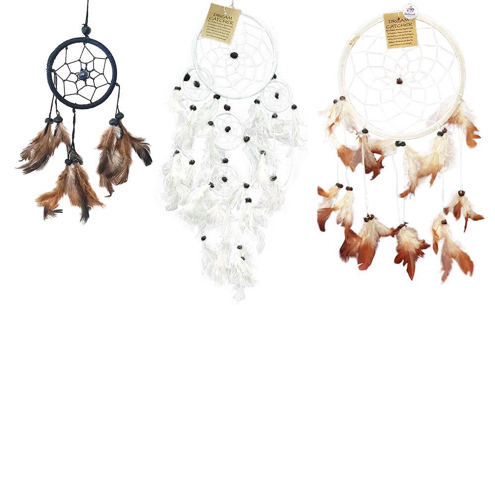 Dream Catcher Bundle, 3 Items - 6cm (Black), 11cm (White), 16cm (Natural)