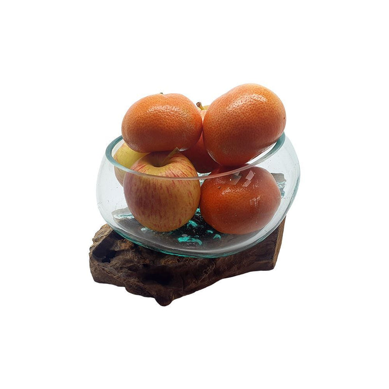 Molten Glass on Balinese Gamal Wood, Fruit Basket, 15cm Diameter