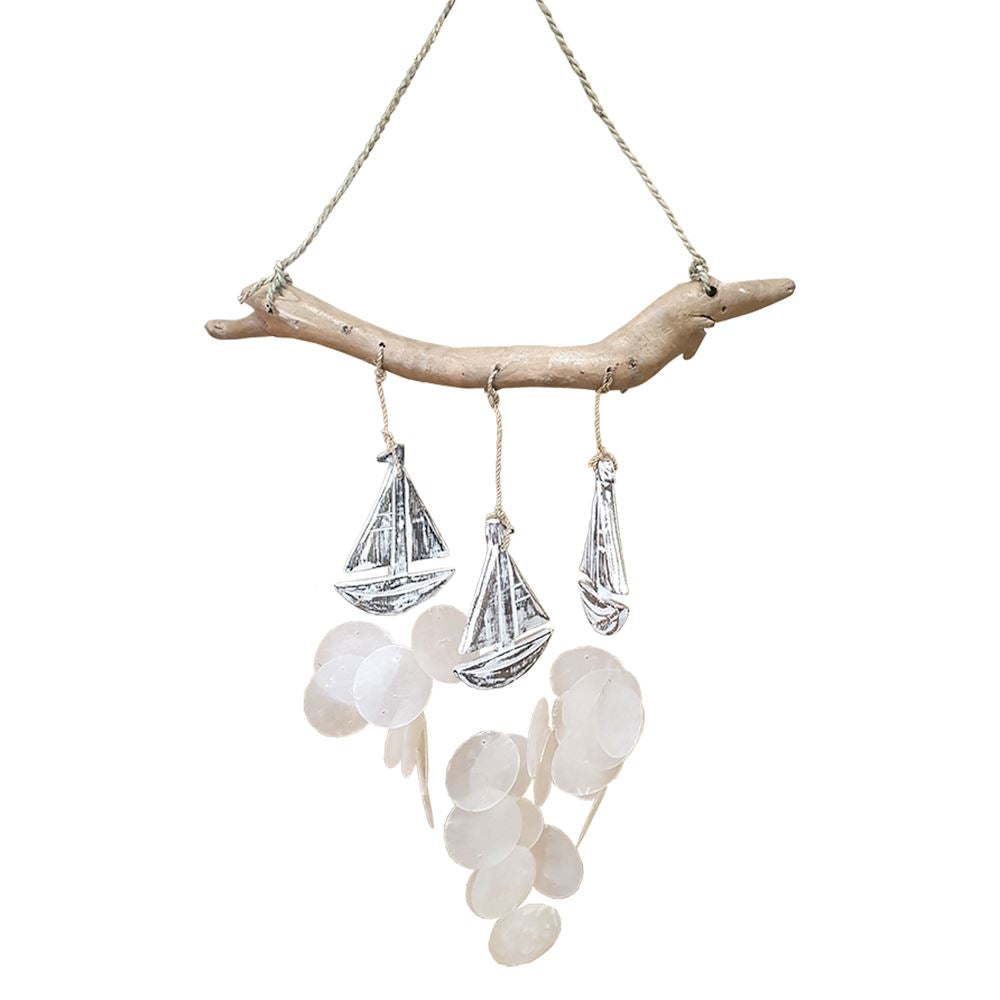 Boat with Capiz Shell Wind Chime, 60cm Hanging Height