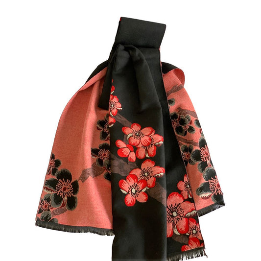 Cashmere Scarf, Reversible Black/Salmon