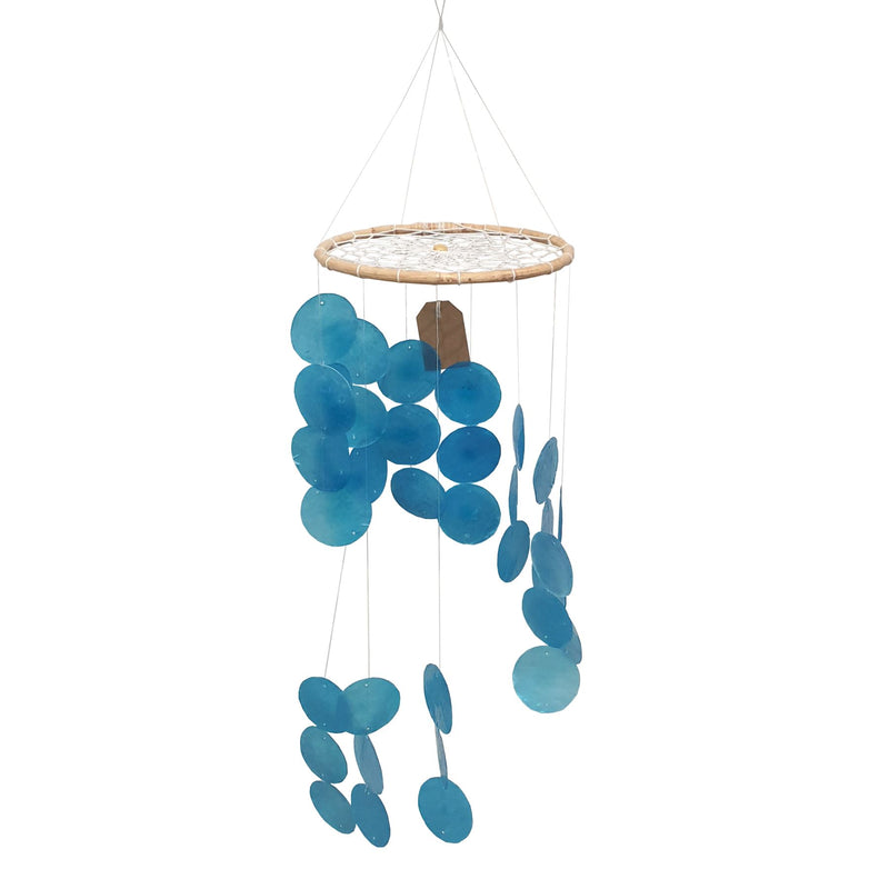 Capiz Shell Wind Chime, 45cm Hanging Height, Blue