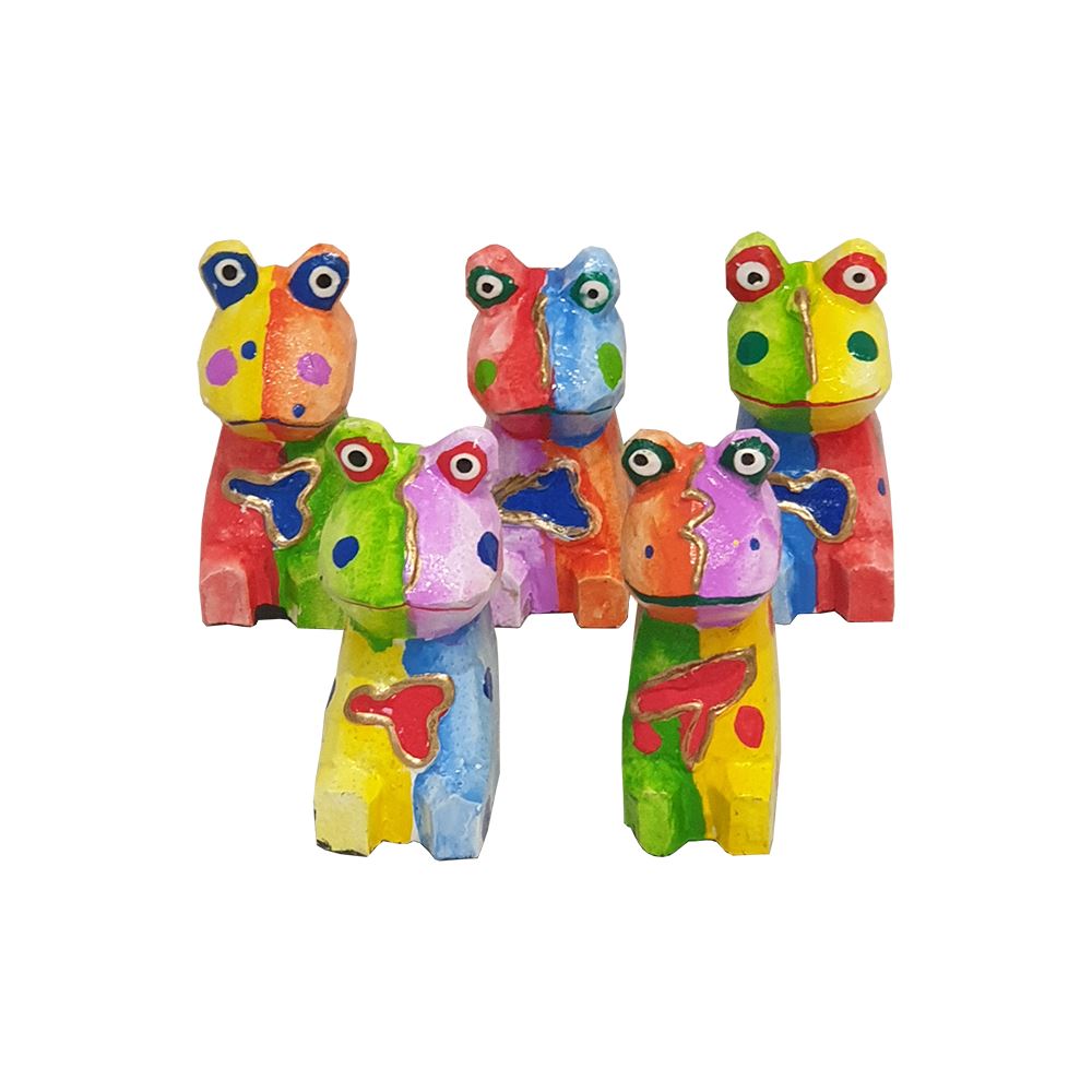 Abstract Frog Carving, Painted - Set of 5, 10 cm