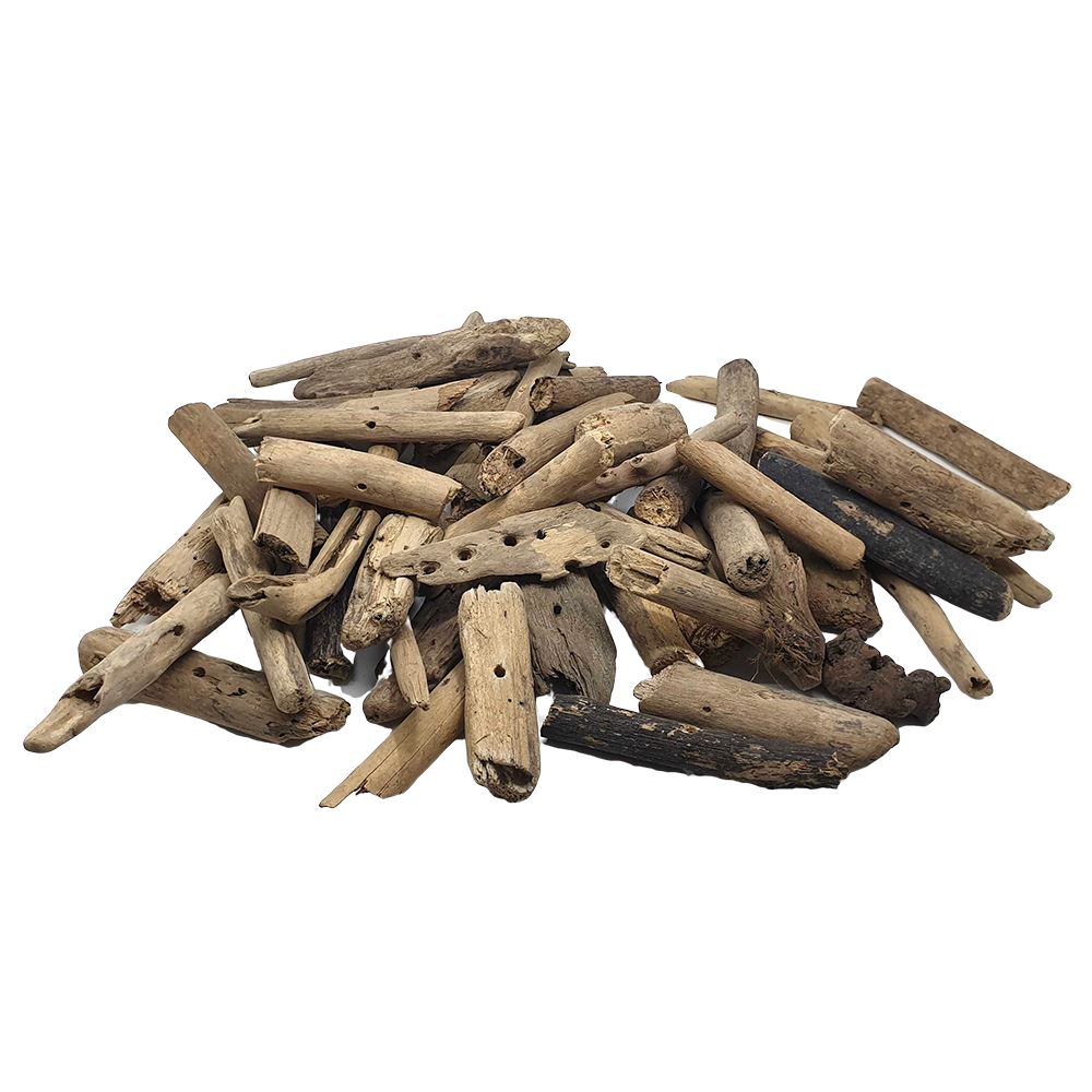 Indonesian Driftwood Pieces 8-17cm, Drilled with a Small Hole, Approx. 50-60 pcs
