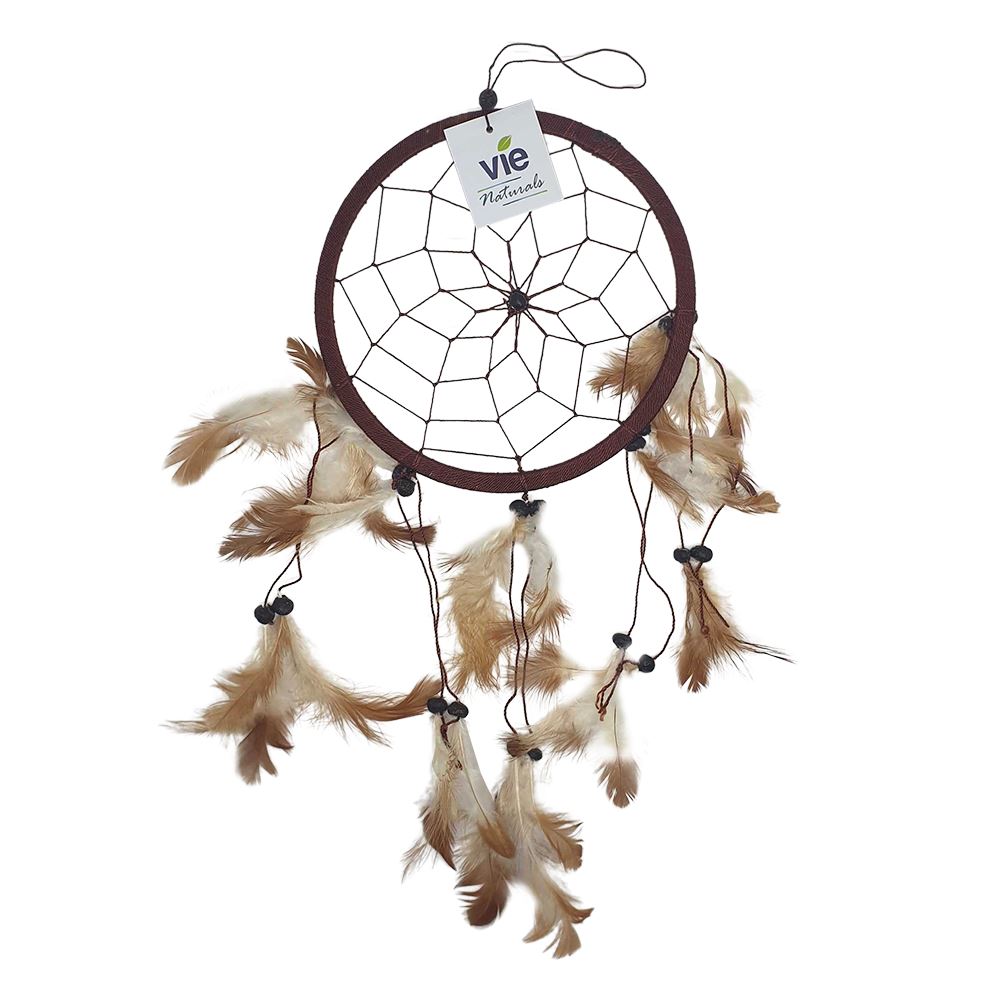 Dream Catcher with Beads, 16cm Ring, Brown