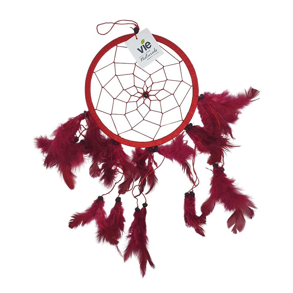 Dream Catcher with Beads, 16cm Ring, Red