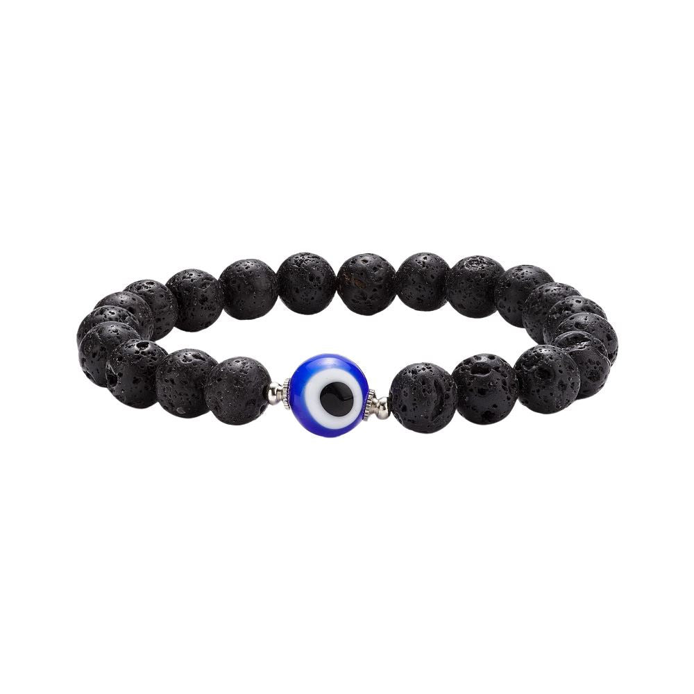 Lava Rock Beaded Stretch Bracelet with Evil Eye, Assorted Colour