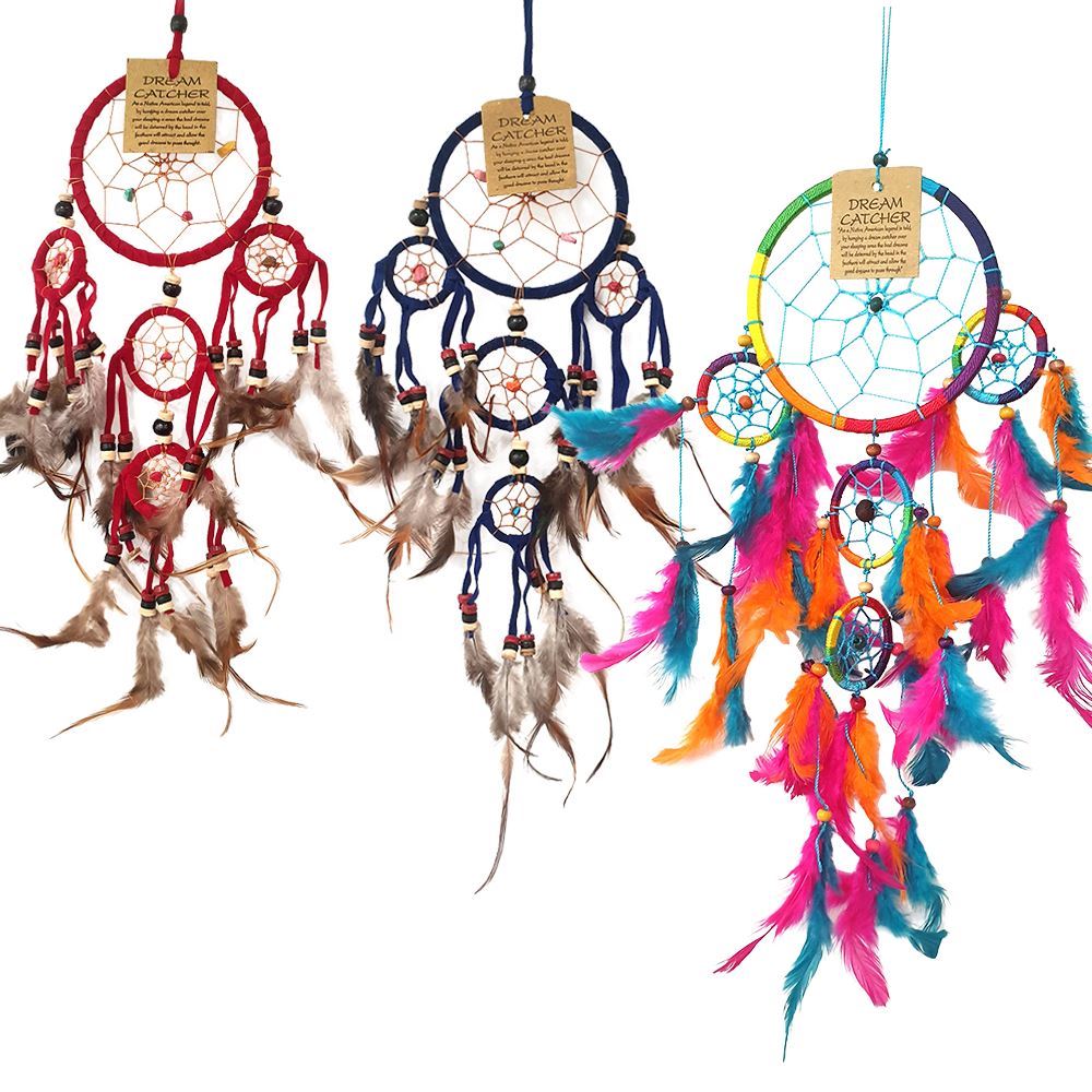 Dream Catcher Bundle, 3 Items - 9cm (Red), 9cm (Blue), 11cm (Rainbow)