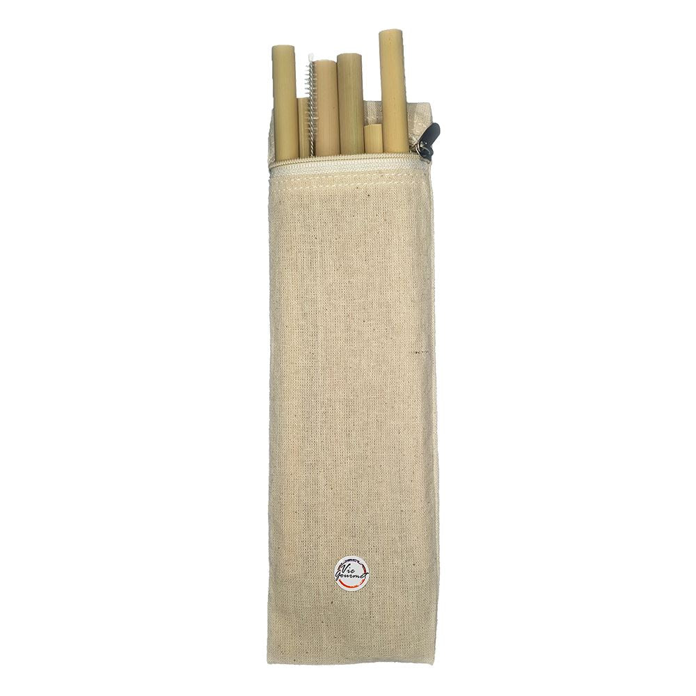 Bamboo Drinking Straws, Set of 6, with Cleaning Brush & Zipper Bag
