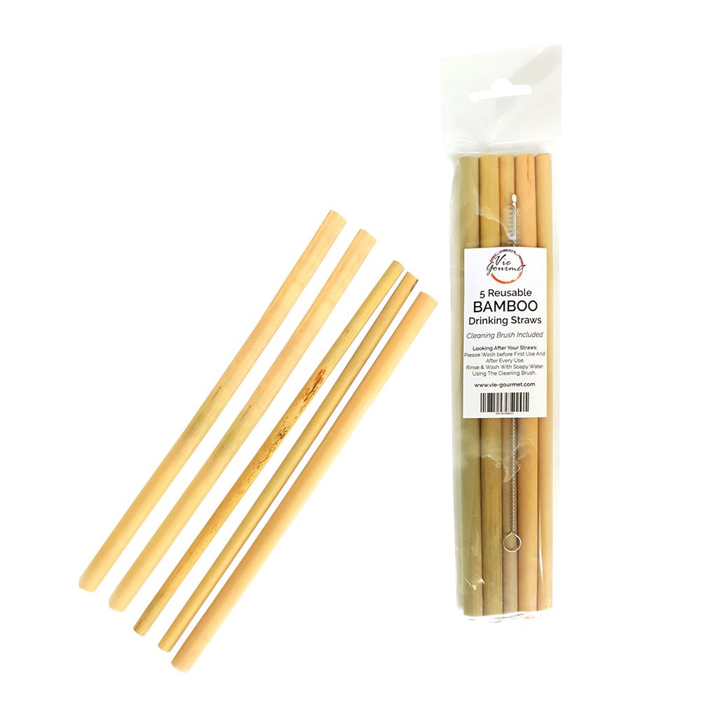 Bamboo Drinking Straws, Set of 5, with a Cleaning Brush