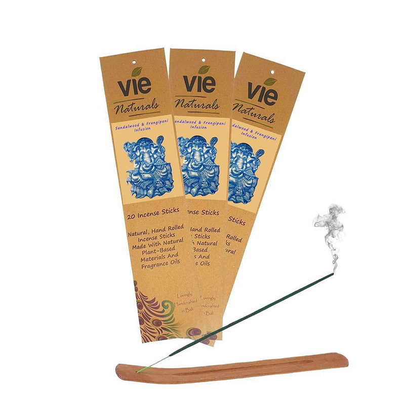 Premium Incense Sticks, Sandalwood & Frangipani Infusion (20x3 Packs) with Incense Holder