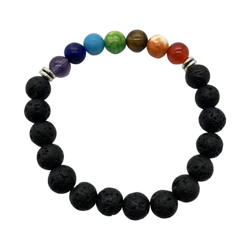 Chakra Jewelry, Gemstone and Alloy Beads Lava Stretch Bracelet