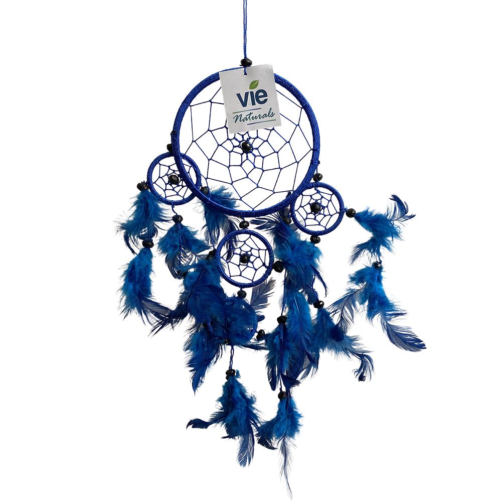 Dream Catcher with Beads, 11cm, 4 Smaller Rings, Blue