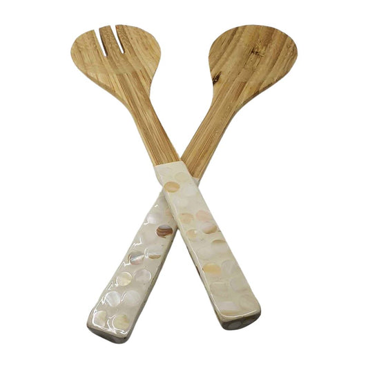 Bamboo Salad Servers, White