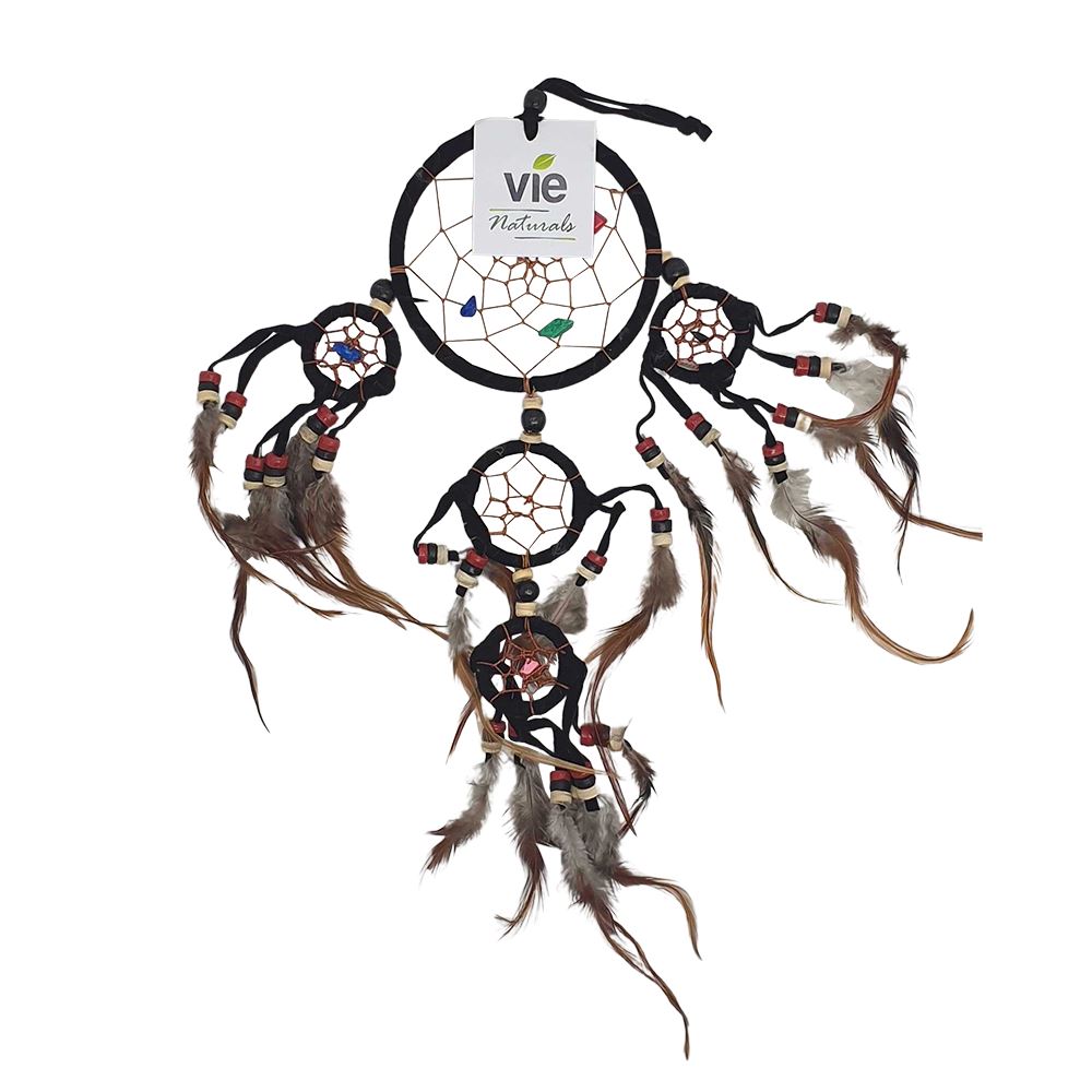 Dream Catcher with Beads, 9cm Ring with 4 Smaller Rings, Black