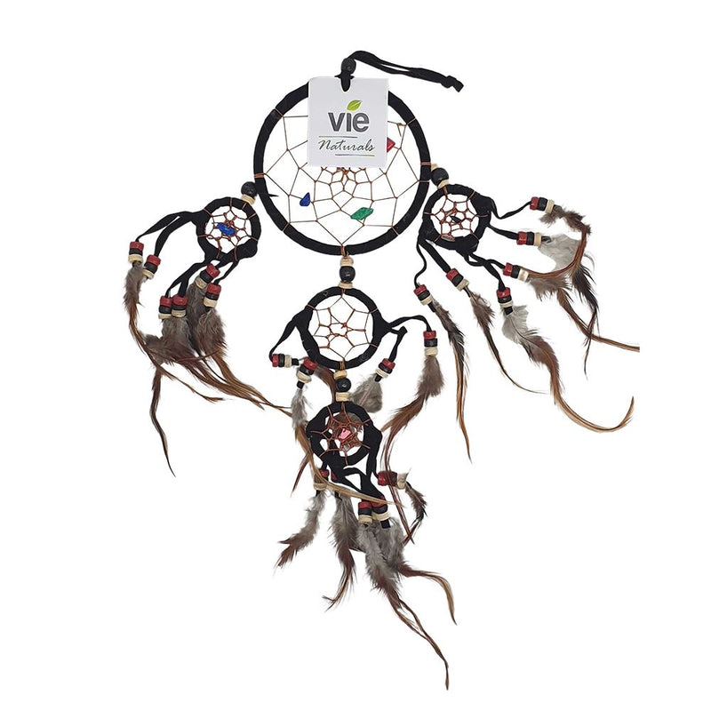 Dream Catcher with Beads, 9cm Ring with 4 Smaller Rings, Black